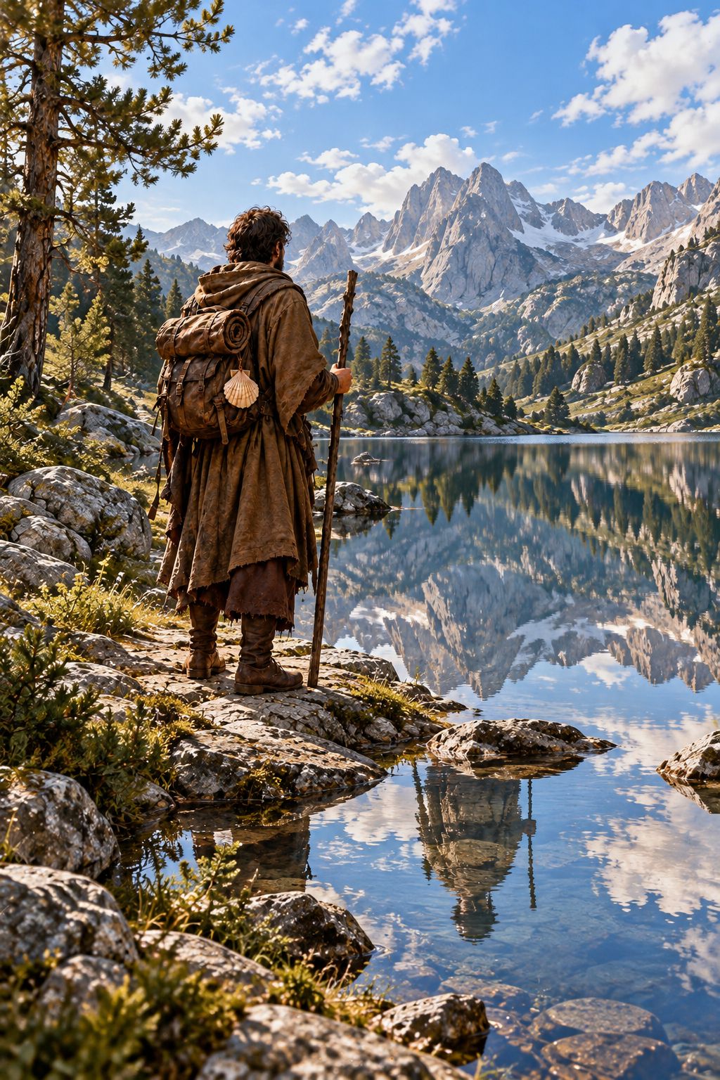 The pilgrim at the mirror lake in daylight